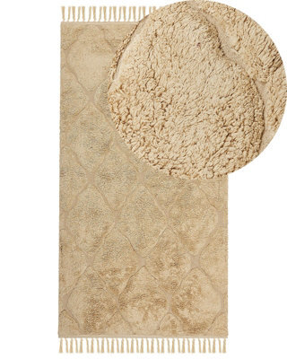 Beliani Moroccan Beige Hand-Tufted Cotton Rug 80 X 150 Cm With Tassels - image 1