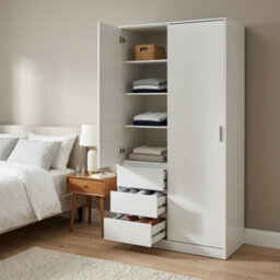 Home Treats Sliding Door Wardrobe With 3 Drawers & Hanging Rail White. Clothes Closet With Shelves White - thumbnail 3