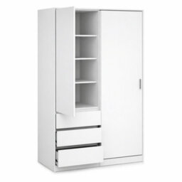 Home Treats Sliding Door Wardrobe With 3 Drawers & Hanging Rail White. Clothes Closet With Shelves White - thumbnail 7