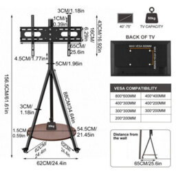 Black Movable Tripod Tv Easel Stand 40-65 Inch Flat Screen - thumbnail 2