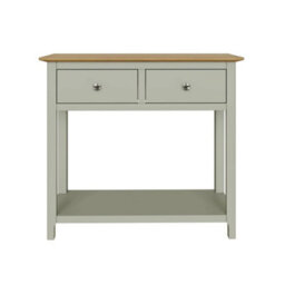 Oak Top 2 Drawer Console Table Painted Sage Green Finish Large - thumbnail 6