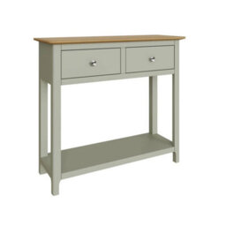 Oak Top 2 Drawer Console Table Painted Sage Green Finish Large - thumbnail 4