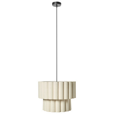 Wyld And Coco Scandilux Pendant Lamp Beige Double-Layer Linen-Effect Shade Matte Black Base - W40 X D40 X H180Cm - image 1