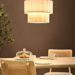 Wyld And Coco Scandilux Pendant Lamp Beige Double-Layer Linen-Effect Shade Matte Black Base - W40 X D40 X H180Cm - thumbnail 2