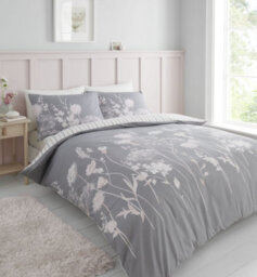 Catherine Lansfield Meadowsweet Floral Grey Duvet Cover Set King Bedding Set - thumbnail 1