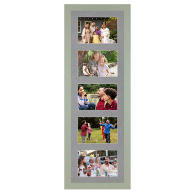 AK Frames 26X8 Green Modern Multi Photo Frame With Mid Grey Mount - Holds 5 Apertures (5X) 6X4 Photos - image 1