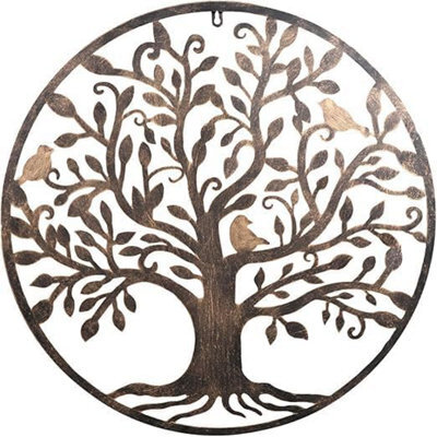 Biznest Tree Of Life Metal Wall Artwork Metal Circle Hollowed Sculpture Decorative Elegant Rustic Design Natural Brown 80X80Cm Dia - image 1