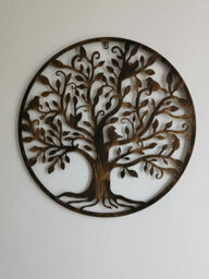 Biznest Tree Of Life Metal Wall Artwork Metal Circle Hollowed Sculpture Decorative Elegant Rustic Design Natural Brown 80X80Cm Dia - thumbnail 2