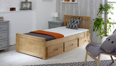 Amani Mission Pine Wooden Storage Bed Frame 3'0 Single - Waxed - image 1
