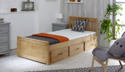 Amani Mission Pine Wooden Storage Bed Frame 3'0 Single - Waxed - thumbnail 1