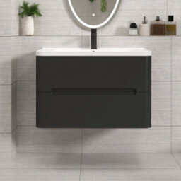 Royal Bathrooms Venice 800mm Matt Nocturne Black Wall Hung Vanity Unit 2 Drawer With Ceramic Basin - thumbnail 1