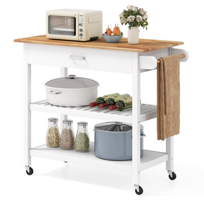 Gainoom Kitchen White Island 3-Tier Rolling Utility Cart With 2 Open Shelves And Lockable Casters - image 1