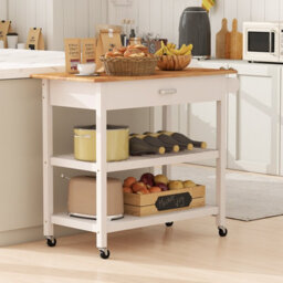 Gainoom Kitchen White Island 3-Tier Rolling Utility Cart With 2 Open Shelves And Lockable Casters - thumbnail 5