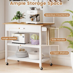 Gainoom Kitchen White Island 3-Tier Rolling Utility Cart With 2 Open Shelves And Lockable Casters - thumbnail 7