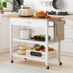 Gainoom Kitchen White Island 3-Tier Rolling Utility Cart With 2 Open Shelves And Lockable Casters - thumbnail 3