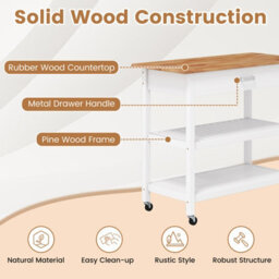 Gainoom Kitchen White Island 3-Tier Rolling Utility Cart With 2 Open Shelves And Lockable Casters - thumbnail 8