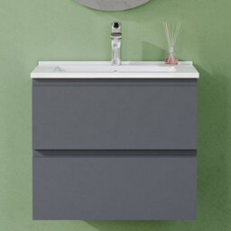 AVER-GROWTH 600mm Wall Hung Vanity Unit With Basin Matt Grey Ceramic Sink Bathroom Wall Mounted Storage Cabinet Soft Close Hinges 2 Drawers - thumbnail 6
