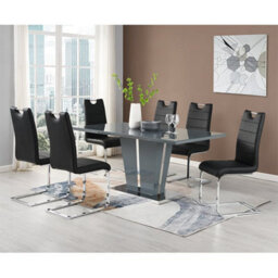 Furniture in Fashion Halo Milano Effect High Gloss Dining Table 6 Vesta White Chairs - thumbnail 1