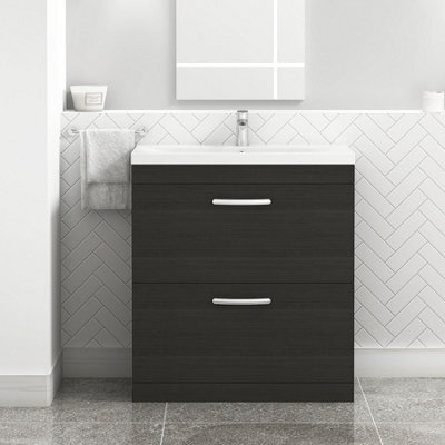 Royal Bathrooms Turin Hale Black 800mm Floor Standing Vanity Unit 2 Drawer With Mid-Edge Basin Sink - image 1