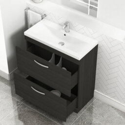 Royal Bathrooms Turin Hale Black 800mm Floor Standing Vanity Unit 2 Drawer With Mid-Edge Basin Sink - thumbnail 3