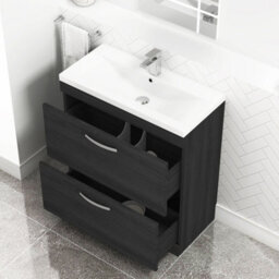 Royal Bathrooms Turin Hale Black 800mm Floor Standing Vanity Unit 2 Drawer With Mid-Edge Basin Sink - thumbnail 5