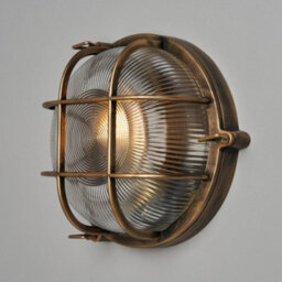 Litecraft Remy Gold Outdoor Caged Round Bulkhead Wall Light - thumbnail 3
