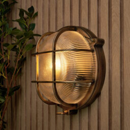Litecraft Remy Gold Outdoor Caged Round Bulkhead Wall Light