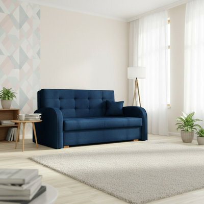 Viva Gold Iii Sofa Bed With Storage Freestanding Upholstered Back Wooden Frame Size 153X98X85Cm Blue - image 1