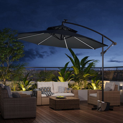 Thehotsale Double-Top Cantilever Parasol With Lights And Parasol Base - image 1
