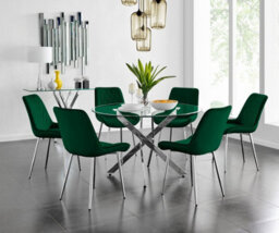 Furniturebox Uk Novara 120Cm Round Dining Table And 6 Green Pesaro Silver Leg Chairs - thumbnail 1