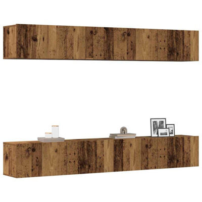 Berkfield Wall Mounted Tv Cabinets 4 Pcs Old Wood 100X30X30 Cm - image 1