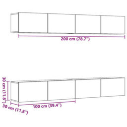Berkfield Wall Mounted Tv Cabinets 4 Pcs Old Wood 100X30X30 Cm - thumbnail 7