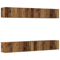 Berkfield Wall Mounted Tv Cabinets 4 Pcs Old Wood 100X30X30 Cm - thumbnail 2