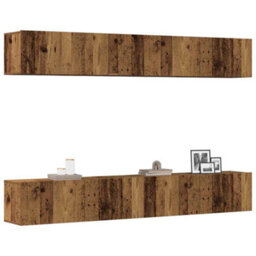 Berkfield Wall Mounted Tv Cabinets 4 Pcs Old Wood 100X30X30 Cm - thumbnail 1