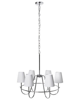 Wyld And Coco Luxeliving Six-Light Pendant Chandelier With Silver Cotton Fabric Shades - 71Cm Diameter, 145Cm Drop - image 1