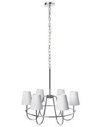 Wyld And Coco Luxeliving Six-Light Pendant Chandelier With Silver Cotton Fabric Shades - 71Cm Diameter, 145Cm Drop - thumbnail 1