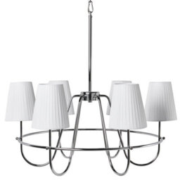 Wyld And Coco Luxeliving Six-Light Pendant Chandelier With Silver Cotton Fabric Shades - 71Cm Diameter, 145Cm Drop - thumbnail 4