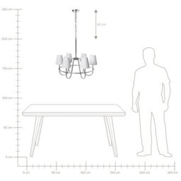 Wyld And Coco Luxeliving Six-Light Pendant Chandelier With Silver Cotton Fabric Shades - 71Cm Diameter, 145Cm Drop - thumbnail 9
