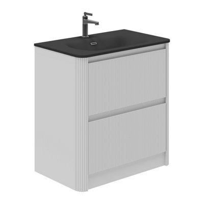 Plum&clay Isla Ribbed Fluted White 2 Drawer Freestanding Bathroom Vanity Unit & Black Basin Set (W)800mm - image 1