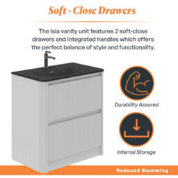 Plum&clay Isla Ribbed Fluted White 2 Drawer Freestanding Bathroom Vanity Unit & Black Basin Set (W)800mm - thumbnail 4