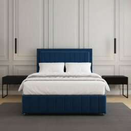 REGIONAL FURNISHINGS Blue Plush Velvet Divan Bed Set Upholstered 24Inch Headboard & Footboard 2Drawersfootend & Mattress In 4Ft 4Ft6 5Ft 6Ft Sizes - thumbnail 2