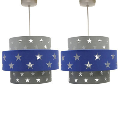 First Choice Lighting Pair Of Navy Blue And Grey Star Two Tier Light Shades - image 1