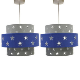 First Choice Lighting Pair Of Navy Blue And Grey Star Two Tier Light Shades - thumbnail 1