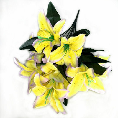 Best Artificial 45Cm Yellow Stargazer Lillies 10 Head Flower Spray Bouquet - image 1