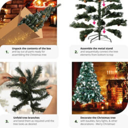 Tectake Christmas Tree - Artificial Christmas Tree With Frosted Tips, Pine Cones, And Metal Stand - 180 Cm - Green - thumbnail 4