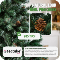 Tectake Christmas Tree - Artificial Christmas Tree With Frosted Tips, Pine Cones, And Metal Stand - 180 Cm - Green - thumbnail 5
