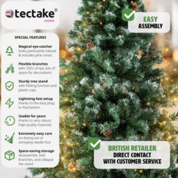 Tectake Christmas Tree - Artificial Christmas Tree With Frosted Tips, Pine Cones, And Metal Stand - 180 Cm - Green - thumbnail 2