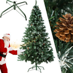 Tectake Christmas Tree - Artificial Christmas Tree With Frosted Tips, Pine Cones, And Metal Stand - 180 Cm - Green