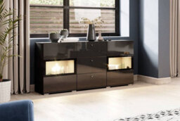 Arte Athens 26 Sideboard Cabinet 132Cm - Modern Black Gloss Finish For Stylish Storage - thumbnail 4