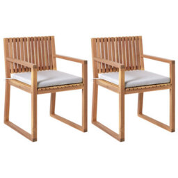 Beliani Set Of 2 Garden Chairs With Cushions Sassari Premium Certified Acacia Wood Light Grey